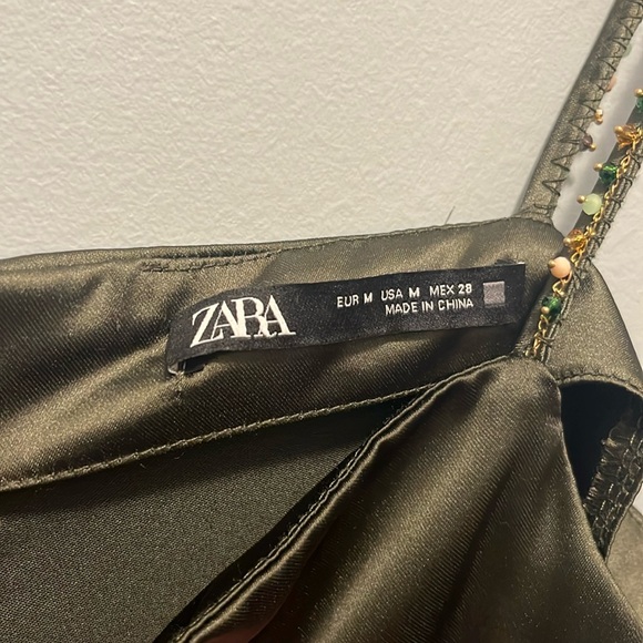 ZARA green satin midi dress with beaded details on straps, size medium - Picture 5 of 5